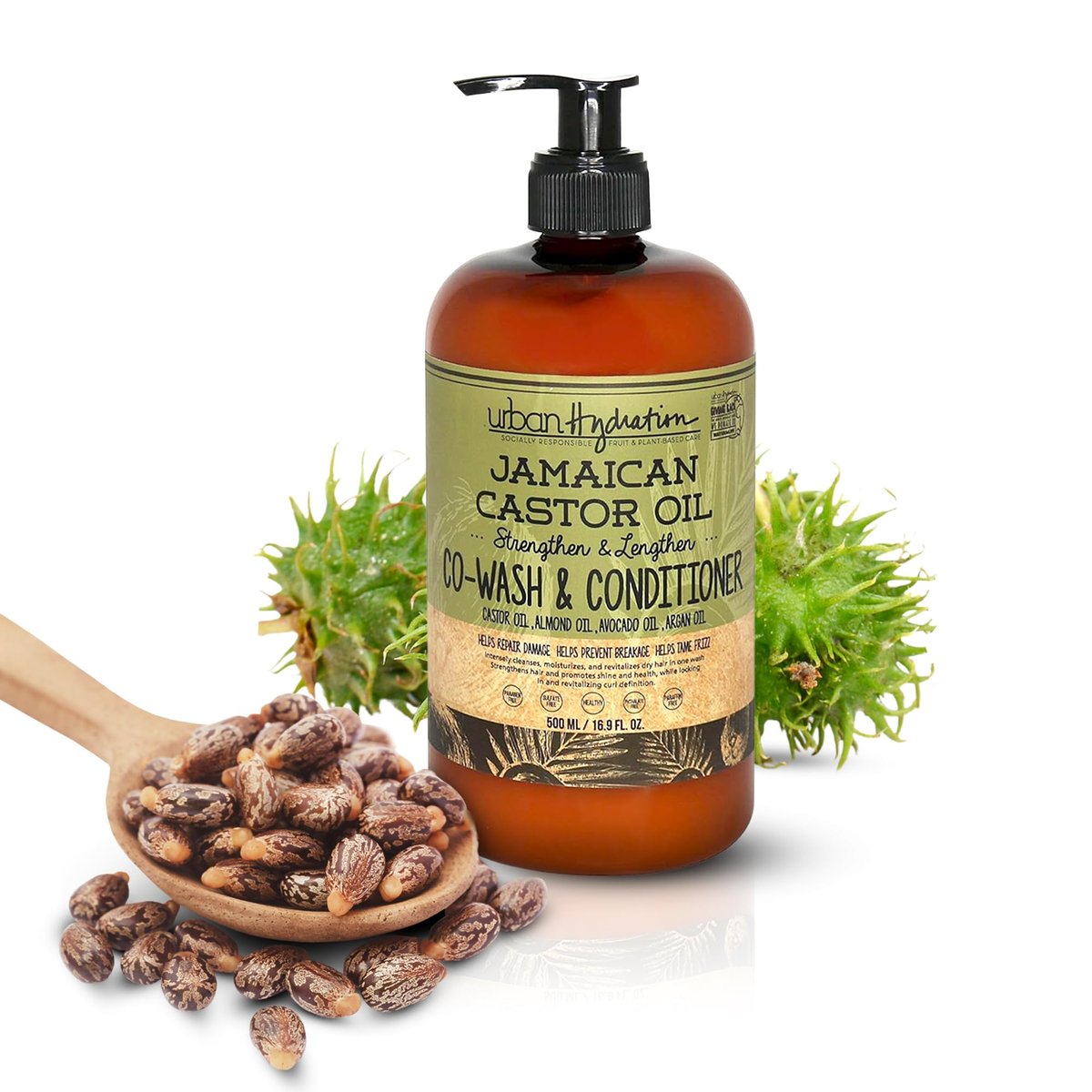 Urban Hydration Jamaican Castor Oil Co-Wash and Conditioner - Sulfate, Paraben & Dye Free - Cleanses, Hydrates & Repairs Damage for Soft, Strong & Shiny Hair - All Hair Types - 16.9 Fl Oz Avelisse