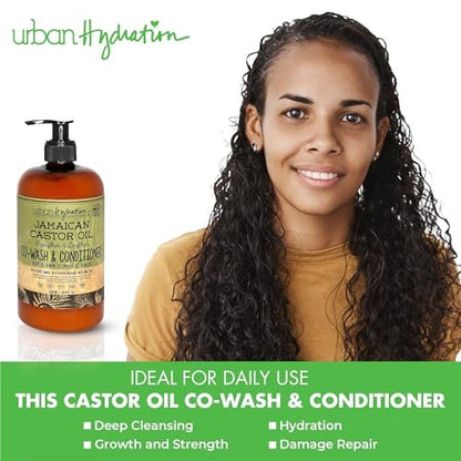 Urban Hydration Jamaican Castor Oil Co-Wash and Conditioner - Sulfate, Paraben & Dye Free - Cleanses, Hydrates & Repairs Damage for Soft, Strong & Shiny Hair - All Hair Types - 16.9 Fl Oz Avelisse