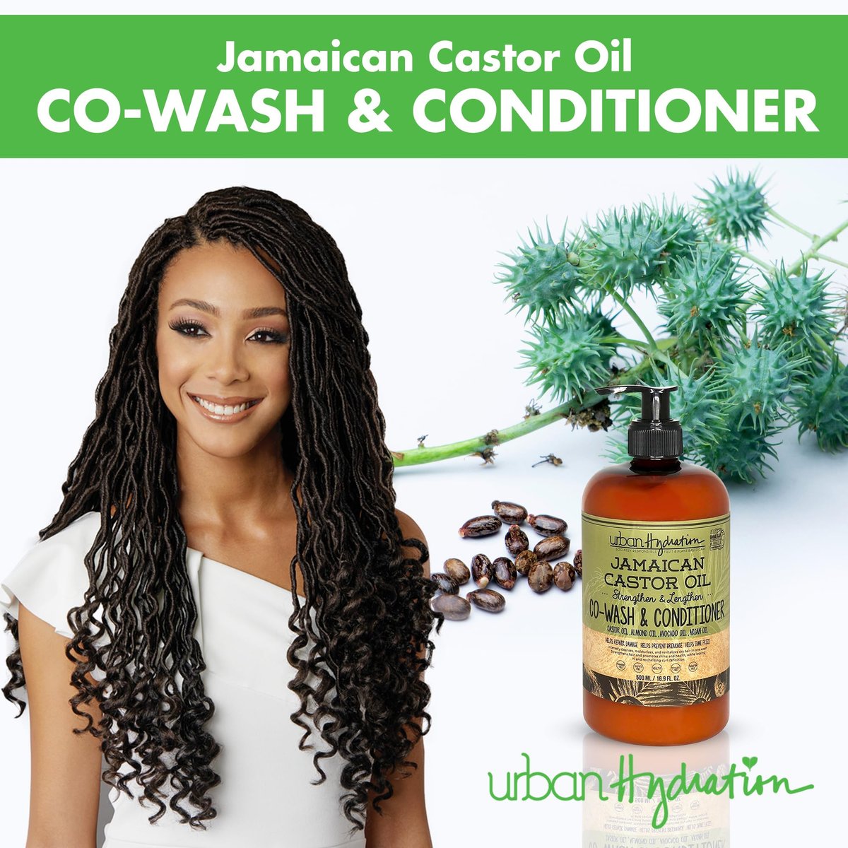 Urban Hydration Jamaican Castor Oil Co-Wash and Conditioner - Sulfate, Paraben & Dye Free - Cleanses, Hydrates & Repairs Damage for Soft, Strong & Shiny Hair - All Hair Types - 16.9 Fl Oz Avelisse