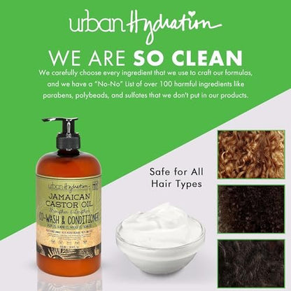 Urban Hydration Jamaican Castor Oil Co-Wash and Conditioner - Sulfate, Paraben & Dye Free - Cleanses, Hydrates & Repairs Damage for Soft, Strong & Shiny Hair - All Hair Types - 16.9 Fl Oz Avelisse