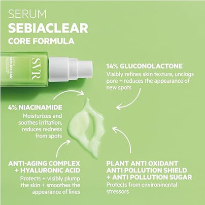 SVR Sebiaclear Face Serum - Retinol Alternative with Niacinamide & Hyaluronic Acid for Sensitive Oily Skin, Reduce Fine Lines & Breakouts, 1 fl.oz Avelisse