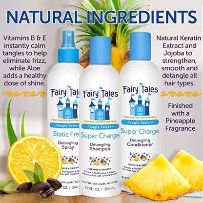 Fairy Tales Tangle Tamer Super Charge Detangling Shampoo, Conditioner & Spray Travel Kit for Kids - Paraben Free, Sulfate Free, Gluten Free, Nut Free - 3.3 oz (Pack of 3) Avelisse