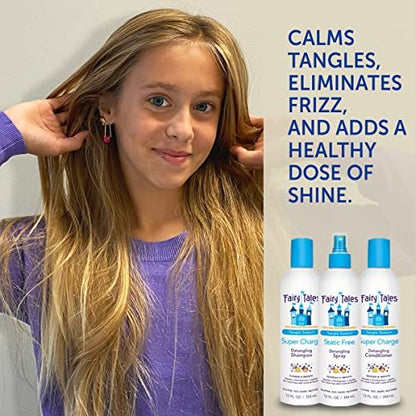 Fairy Tales Tangle Tamer Super Charge Detangling Shampoo, Conditioner & Spray Travel Kit for Kids - Paraben Free, Sulfate Free, Gluten Free, Nut Free - 3.3 oz (Pack of 3) Avelisse