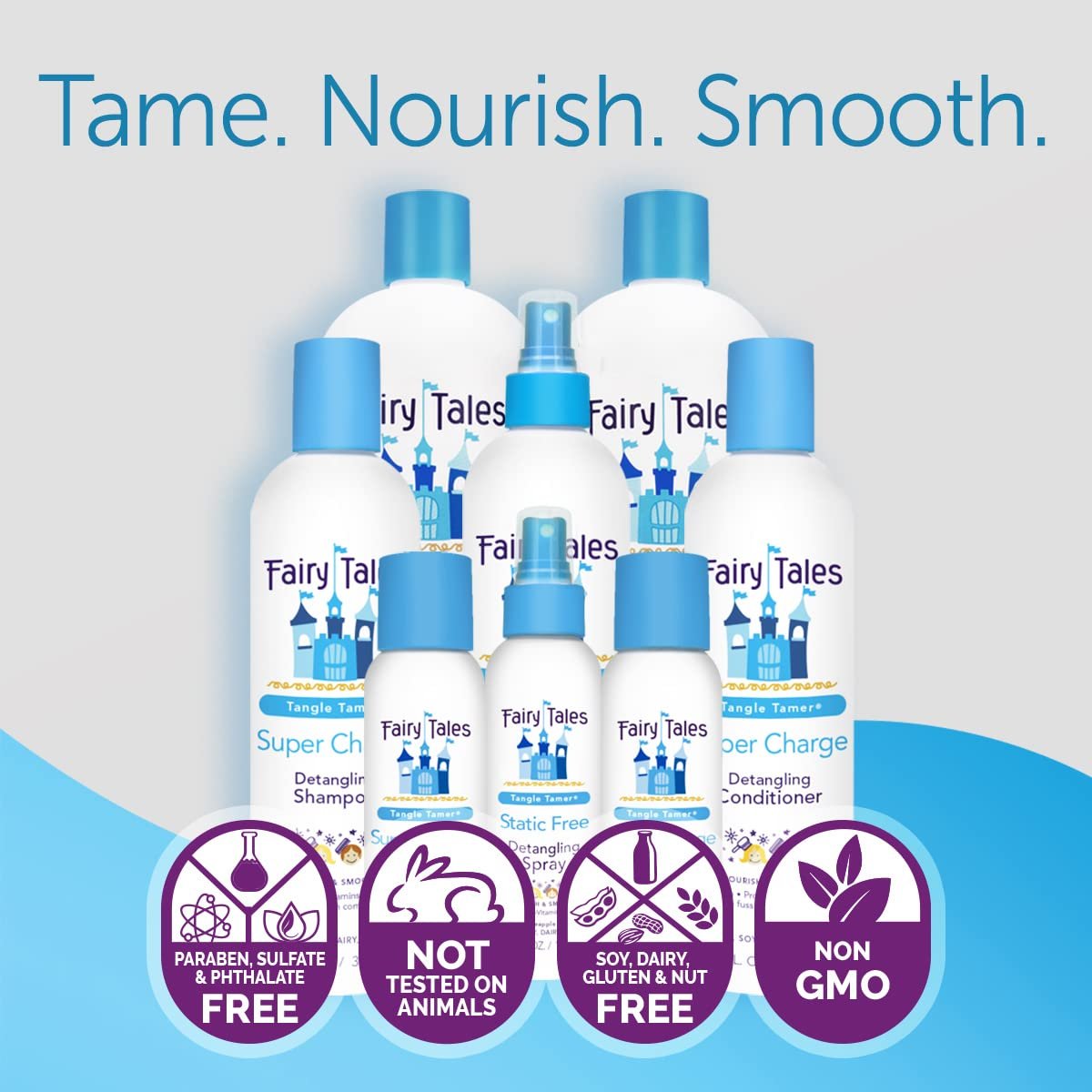 Fairy Tales Tangle Tamer Super Charge Detangling Shampoo, Conditioner & Spray Travel Kit for Kids - Paraben Free, Sulfate Free, Gluten Free, Nut Free - 3.3 oz (Pack of 3) Avelisse