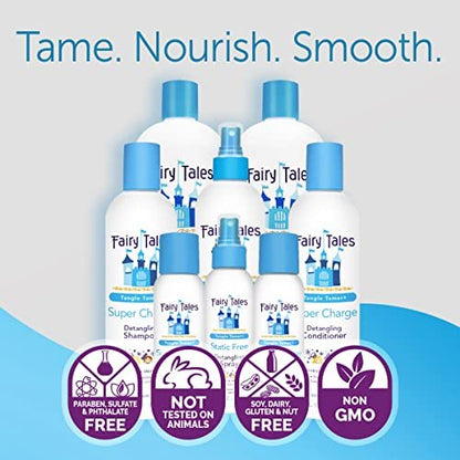 Fairy Tales Tangle Tamer Super Charge Detangling Shampoo, Conditioner & Spray Travel Kit for Kids - Paraben Free, Sulfate Free, Gluten Free, Nut Free - 3.3 oz (Pack of 3) Avelisse