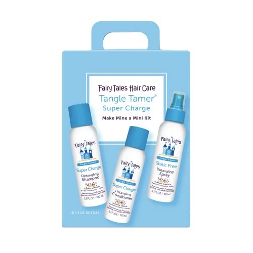Fairy Tales Tangle Tamer Super Charge Detangling Shampoo, Conditioner & Spray Travel Kit for Kids - Paraben Free, Sulfate Free, Gluten Free, Nut Free - 3.3 oz (Pack of 3) Avelisse