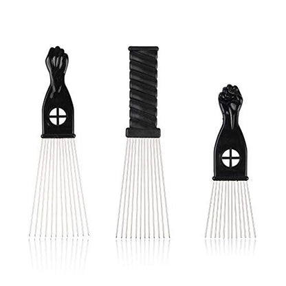 Folansy 5-Piece Metal Afro Pick Comb Set for Natural Hair Styling - Black