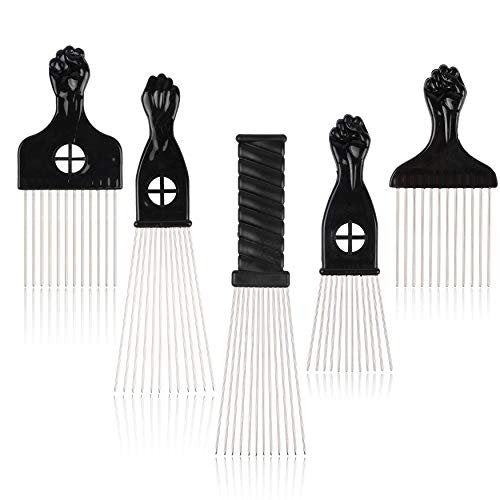 Folansy 5-Piece Metal Afro Pick Comb Set for Natural Hair Styling - Black - görsel 2