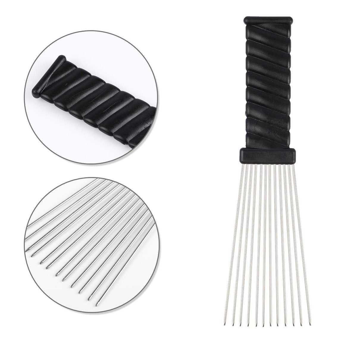 Folansy 5-Piece Metal Afro Pick Comb Set for Natural Hair Styling - Black - görsel 13