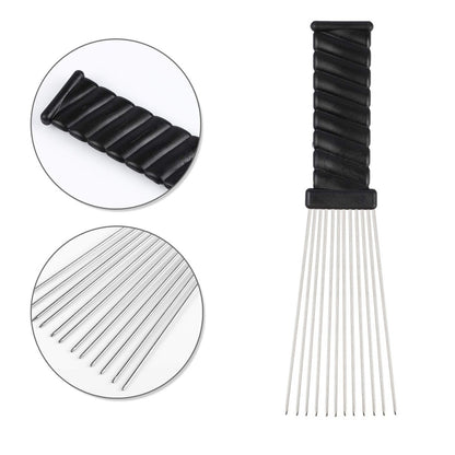 Folansy 5-Piece Metal Afro Pick Comb Set for Natural Hair Styling - Black