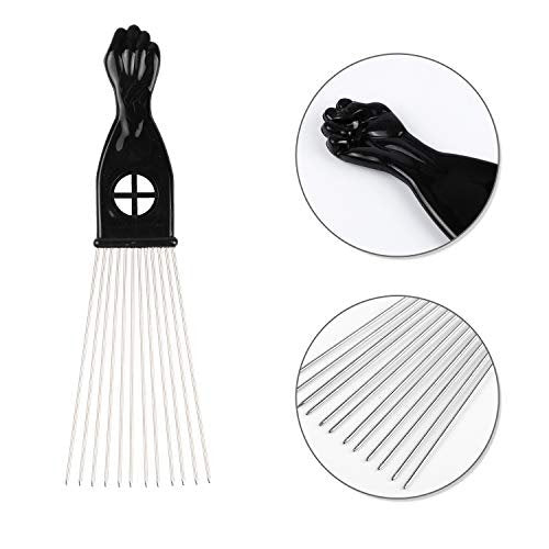 Folansy 5-Piece Metal Afro Pick Comb Set for Natural Hair Styling - Black - görsel 12