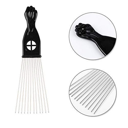 Folansy 5-Piece Metal Afro Pick Comb Set for Natural Hair Styling - Black