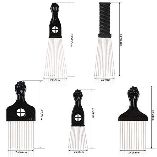 Folansy 5-Piece Metal Afro Pick Comb Set for Natural Hair Styling - Black - görsel 4