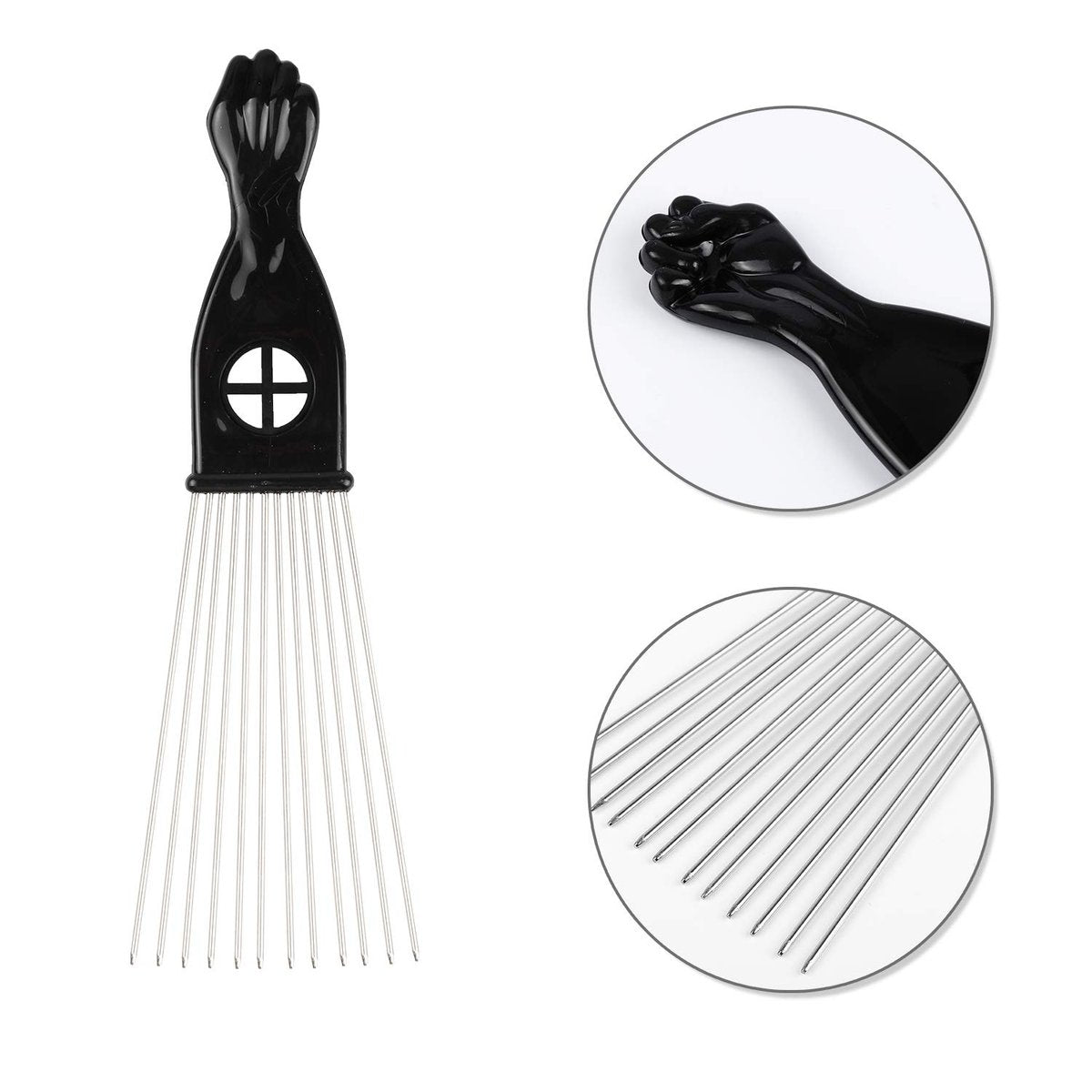 Folansy 5-Piece Metal Afro Pick Comb Set for Natural Hair Styling - Black - görsel 11