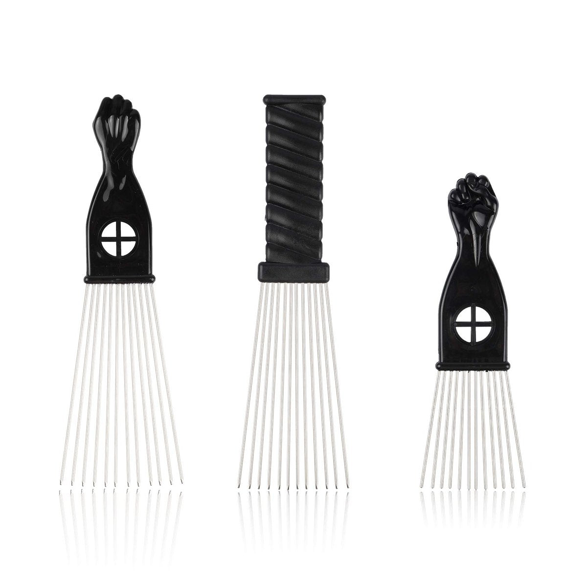 Folansy 5-Piece Metal Afro Pick Comb Set for Natural Hair Styling - Black - görsel 7