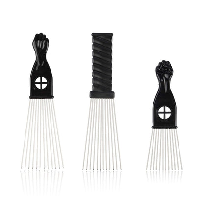 Folansy 5-Piece Metal Afro Pick Comb Set for Natural Hair Styling - Black