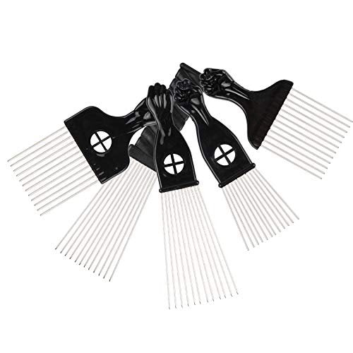 Folansy 5-Piece Metal Afro Pick Comb Set for Natural Hair Styling - Black - görsel 6