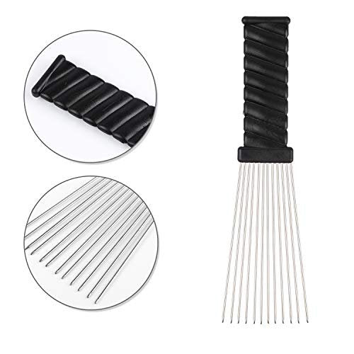 Folansy 5-Piece Metal Afro Pick Comb Set for Natural Hair Styling - Black - görsel 14