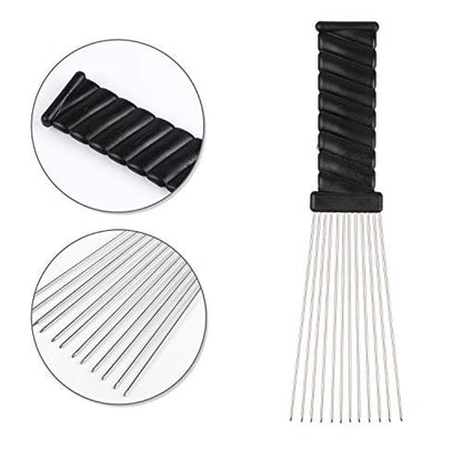 Folansy 5-Piece Metal Afro Pick Comb Set for Natural Hair Styling - Black