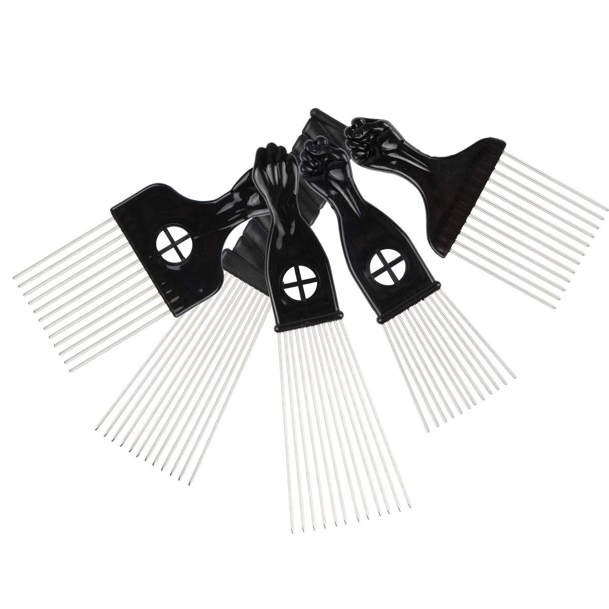 Folansy 5-Piece Metal Afro Pick Comb Set for Natural Hair Styling - Black - görsel 5