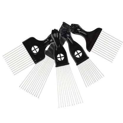Folansy 5-Piece Metal Afro Pick Comb Set for Natural Hair Styling - Black
