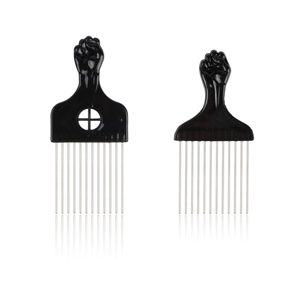 Folansy 5-Piece Metal Afro Pick Comb Set for Natural Hair Styling - Black - görsel 9