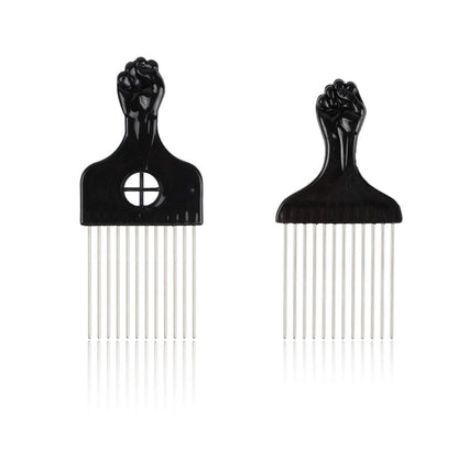 Folansy 5-Piece Metal Afro Pick Comb Set for Natural Hair Styling - Black