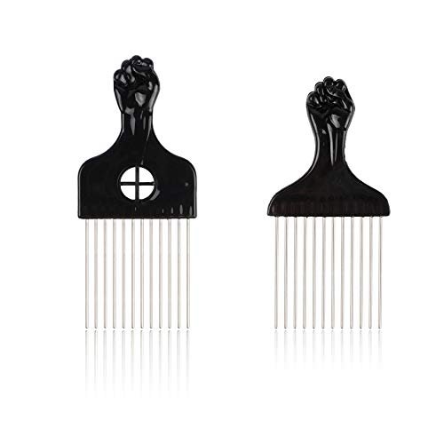 Folansy 5-Piece Metal Afro Pick Comb Set for Natural Hair Styling - Black - görsel 10