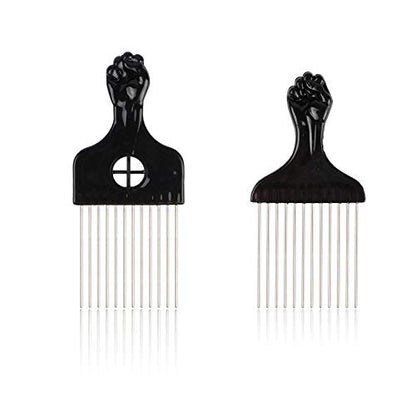 Folansy 5-Piece Metal Afro Pick Comb Set for Natural Hair Styling - Black
