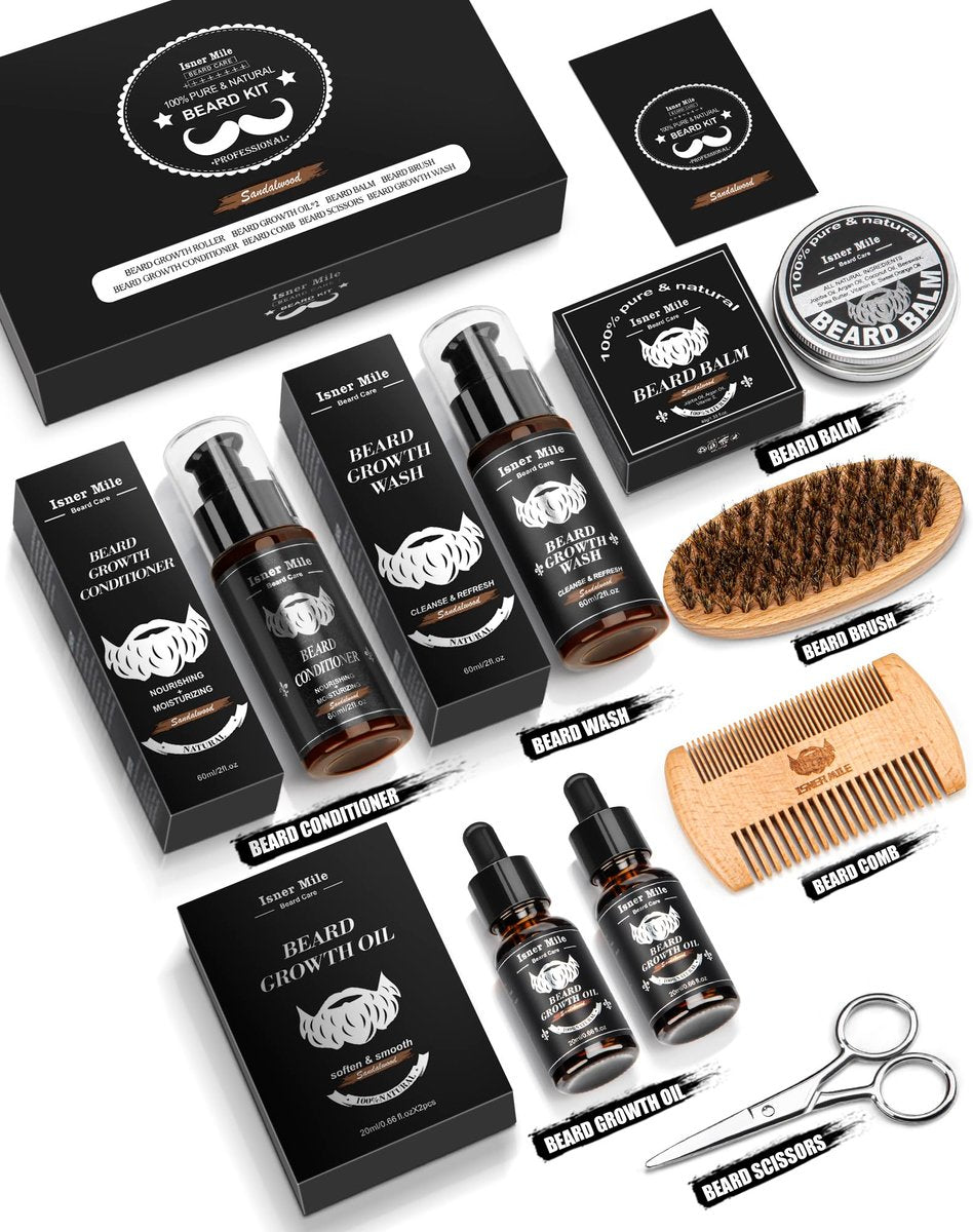 Ultimate Beard Kit for Men – 11 Piece Grooming & Care Set with Sandalwood Beard Oil, Balm, Wash, Conditioner, Brush, Comb & Scissors – Perfect Gift for Dad, Husband, Him Avelisse
