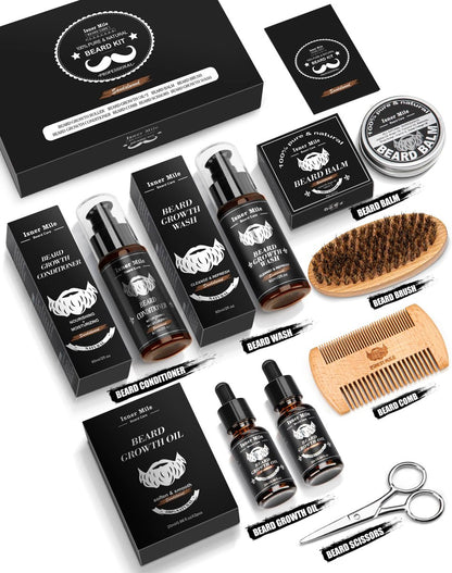 Ultimate Beard Kit for Men – 11 Piece Grooming & Care Set with Sandalwood Beard Oil, Balm, Wash, Conditioner, Brush, Comb & Scissors – Perfect Gift for Dad, Husband, Him Avelisse