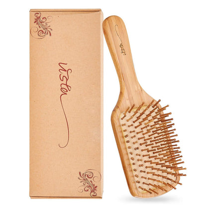 Bamboo Hair Brush and Comb Set for Long, Thick, Curly, Wavy, Dry or Damaged Hair – Reduces Breakage, Frizz and Tangles