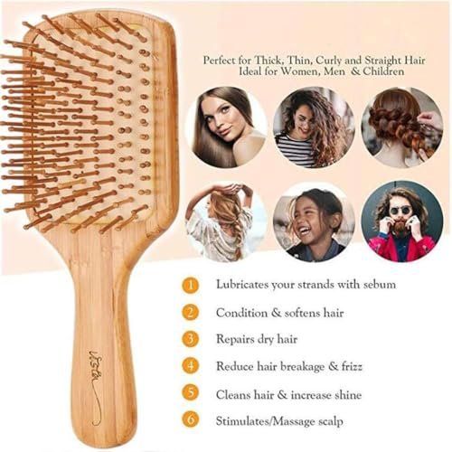 Bamboo Hair Brush and Comb Set for Long, Thick, Curly, Wavy, Dry or Damaged Hair – Reduces Breakage, Frizz and Tangles - görsel 8