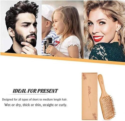 Bamboo Hair Brush and Comb Set for Long, Thick, Curly, Wavy, Dry or Damaged Hair – Reduces Breakage, Frizz and Tangles