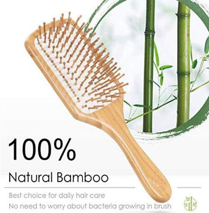 Bamboo Hair Brush and Comb Set for Long, Thick, Curly, Wavy, Dry or Damaged Hair – Reduces Breakage, Frizz and Tangles