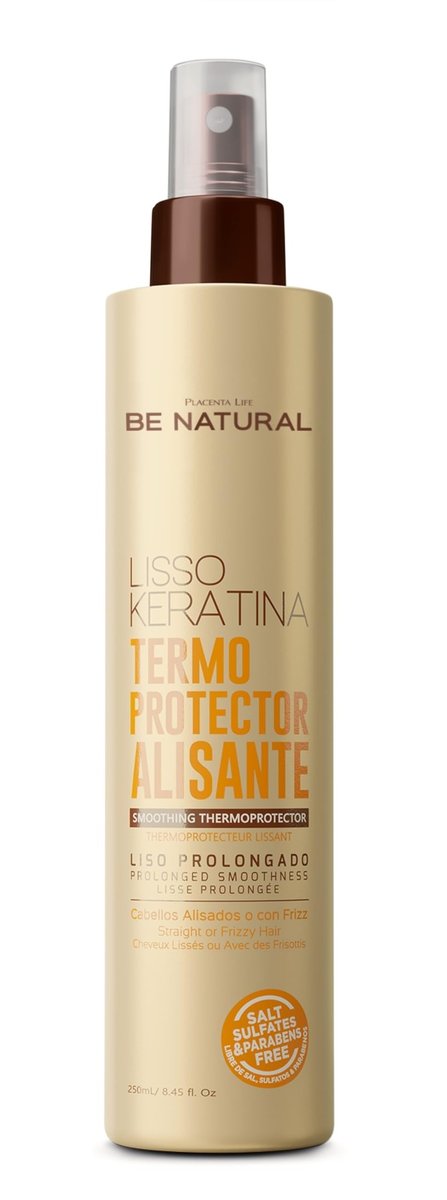 PLACENTA LIFE BE NATURAL LISSO KERATINA Smoothing Thermoprotector - Heat Protectant for Straight or Frizzy Hair, Prolonged Smoothness, 8.45 fl oz Avelisse