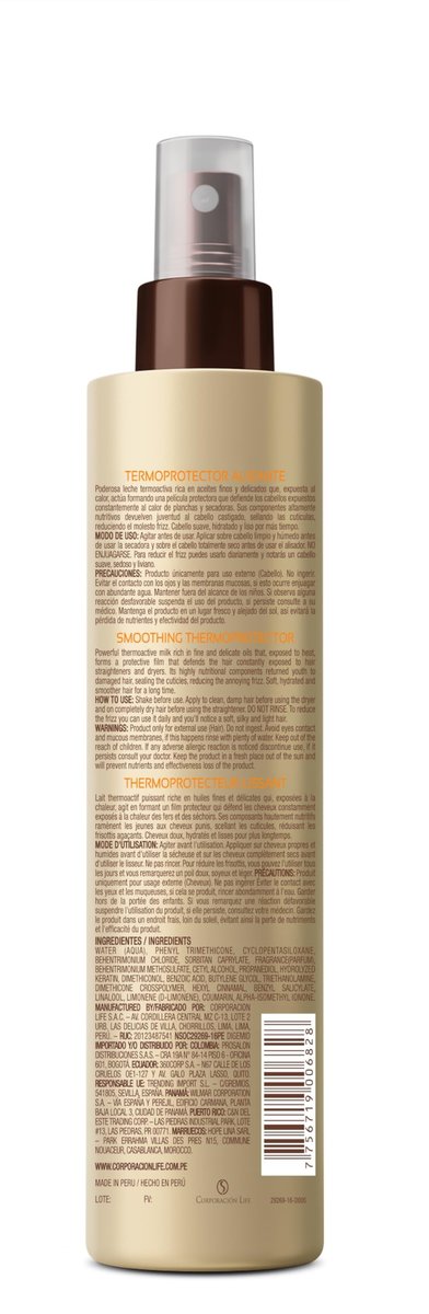 PLACENTA LIFE BE NATURAL LISSO KERATINA Smoothing Thermoprotector - Heat Protectant for Straight or Frizzy Hair, Prolonged Smoothness, 8.45 fl oz Avelisse