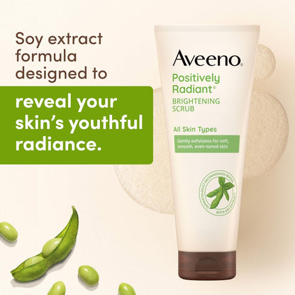 Aveeno Positively Radiant Skin Brightening Daily Facial Scrub with Soy Extract – Gently Exfoliates & Cleanses for Soft, Smooth, Even-Toned Skin – Hypoallergenic, 7 oz