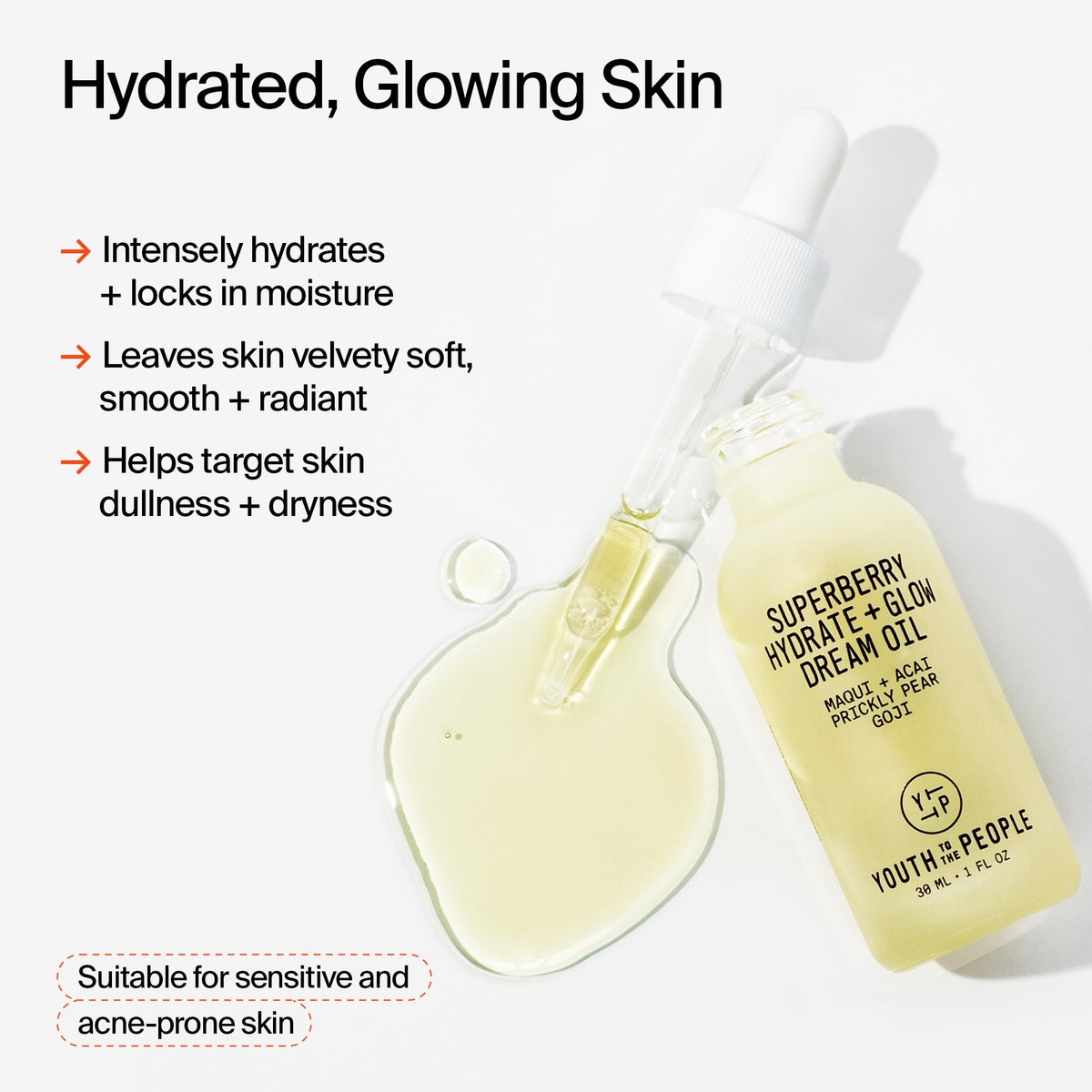 Youth To The People Superberry Hydrate + Glow Dream Face Oil - Revives Dull & Dry Skin, Boosts Radiance, Hydrating, Ultra-Lightweight, Vitamin C, Squalane, Omega Oils, Vegan - 1 fl oz Avelisse