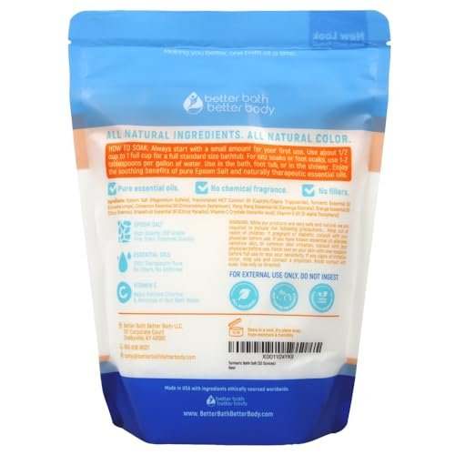 Turmeric Bath Salt 32 oz – Epsom Salt with Essential Oils & Vitamin C, Natural Bath Soak for Muscle Relief & Soothe, BPA-Free Pouch with Press-Lock Zipper, Made in USA Avelisse