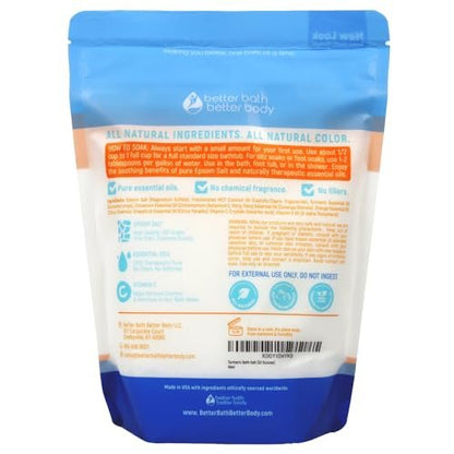 Turmeric Bath Salt 32 oz – Epsom Salt with Essential Oils & Vitamin C, Natural Bath Soak for Muscle Relief & Soothe, BPA-Free Pouch with Press-Lock Zipper, Made in USA Avelisse