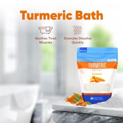 Turmeric Bath Salt 32 oz – Epsom Salt with Essential Oils & Vitamin C, Natural Bath Soak for Muscle Relief & Soothe, BPA-Free Pouch with Press-Lock Zipper, Made in USA Avelisse