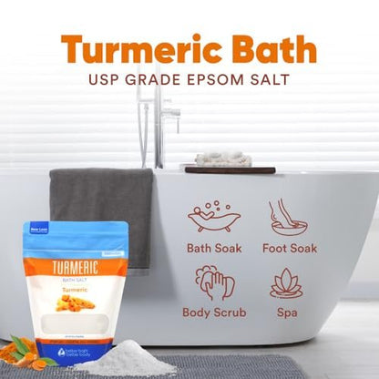 Turmeric Bath Salt 32 oz – Epsom Salt with Essential Oils & Vitamin C, Natural Bath Soak for Muscle Relief & Soothe, BPA-Free Pouch with Press-Lock Zipper, Made in USA Avelisse