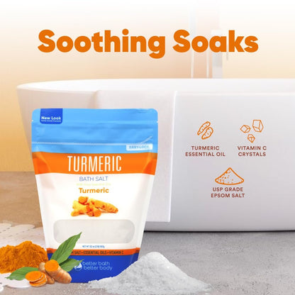 Turmeric Bath Salt 32 oz – Epsom Salt with Essential Oils & Vitamin C, Natural Bath Soak for Muscle Relief & Soothe, BPA-Free Pouch with Press-Lock Zipper, Made in USA Avelisse