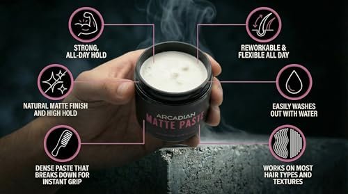 Arcadian Grooming Matte Paste Hair Clay for Men – Vegan, Strong Hold, Natural Matte Finish (4 oz) Avelisse