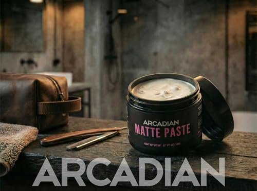 Arcadian Grooming Matte Paste Hair Clay for Men – Vegan, Strong Hold, Natural Matte Finish (4 oz) Avelisse
