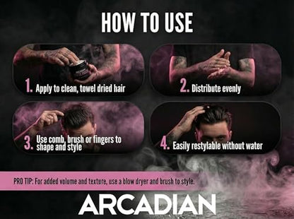 Arcadian Grooming Matte Paste Hair Clay for Men – Vegan, Strong Hold, Natural Matte Finish (4 oz) Avelisse