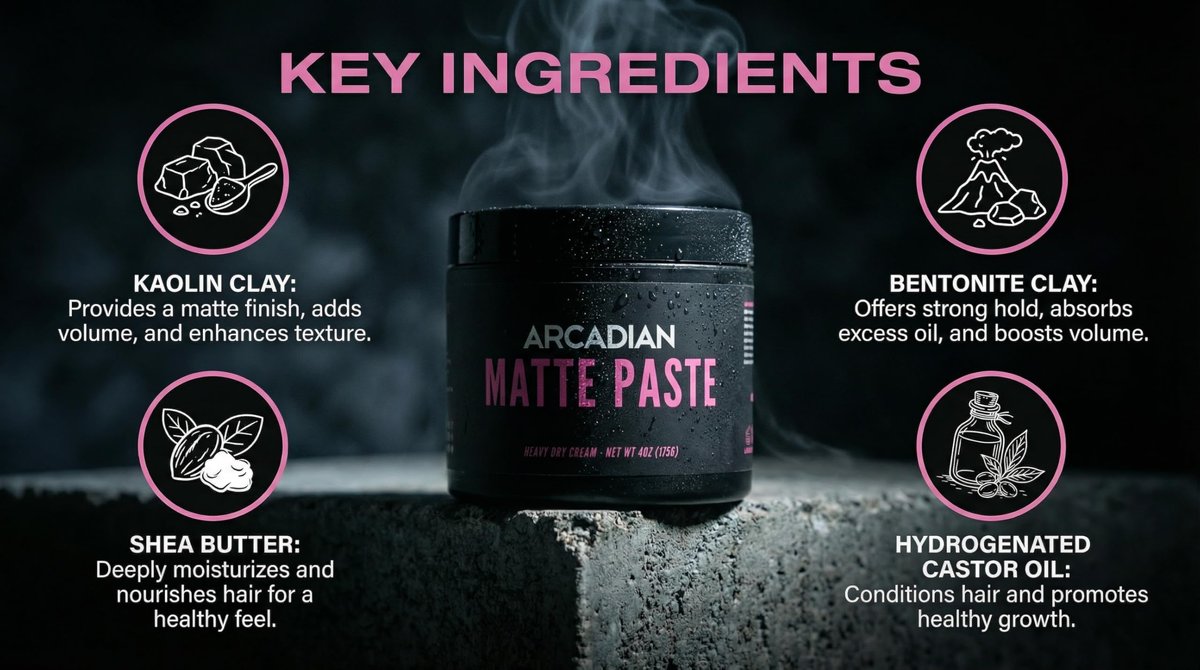 Arcadian Grooming Matte Paste Hair Clay for Men – Vegan, Strong Hold, Natural Matte Finish (4 oz) Avelisse