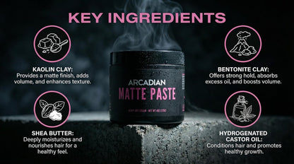 Arcadian Grooming Matte Paste Hair Clay for Men – Vegan, Strong Hold, Natural Matte Finish (4 oz) Avelisse