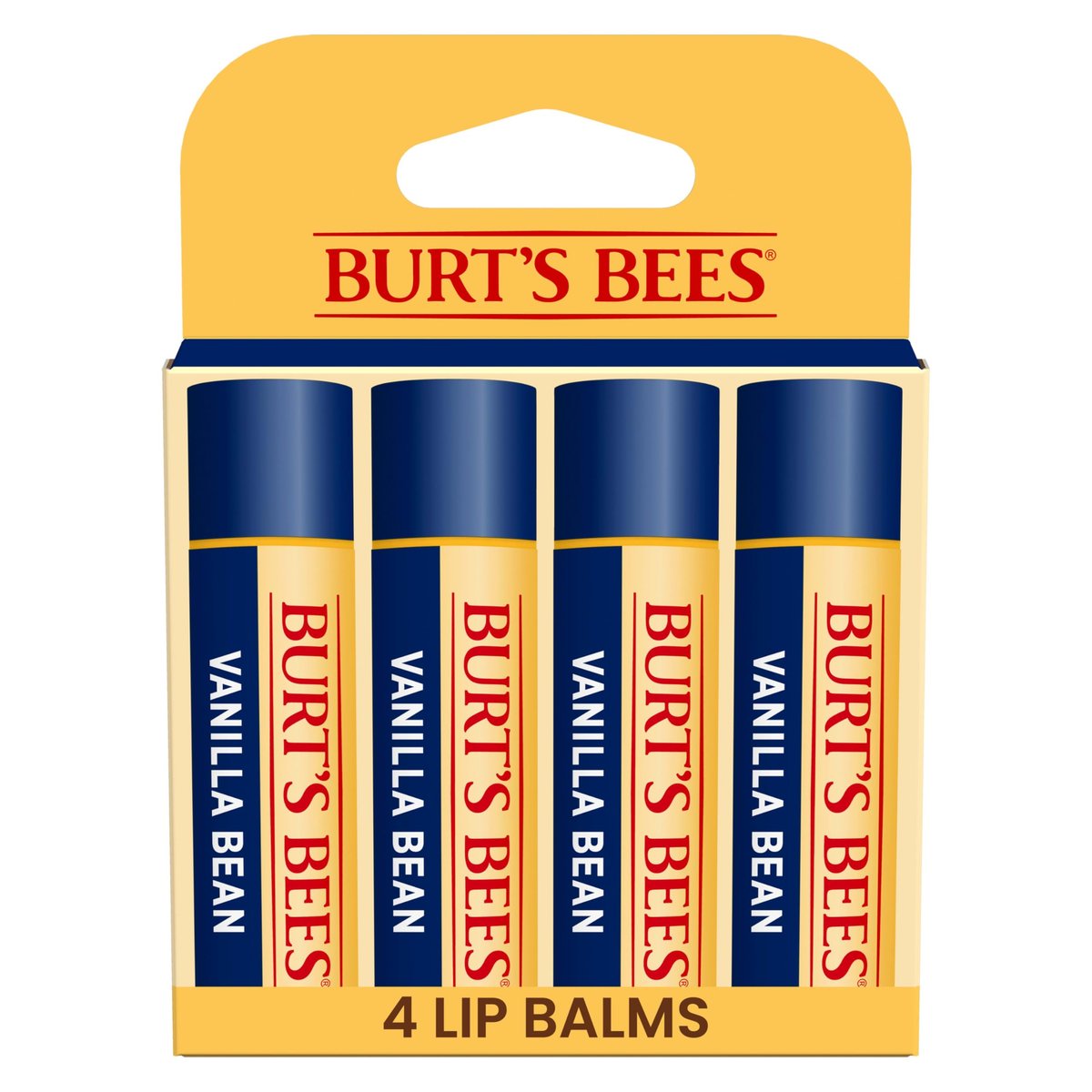 Burt's Bees 100% Natural Moisturizing Lip Balm, Vanilla Bean - 4 Tubes - görsel 1